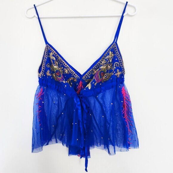 Matthew Williamson Beaded Blue Sleeveless Fairy Top Size 10 Medium b170 - Picture 2 of 7